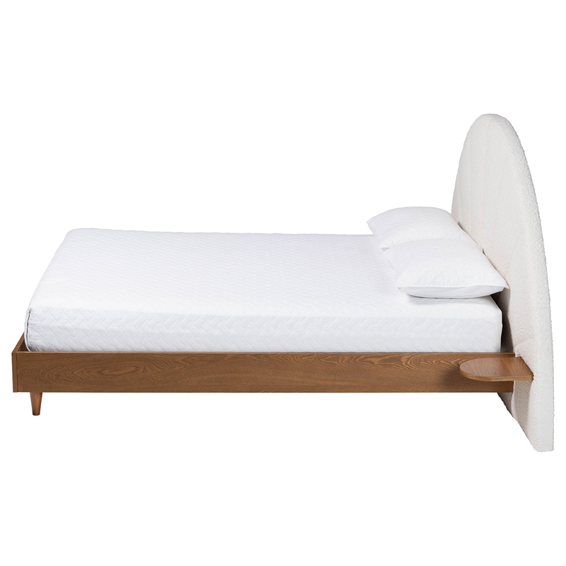 Baxton Studio Bernice Japandi Cream Boucle and Walnut Brown Wood King Bed
