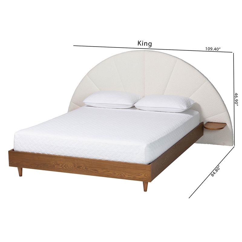 Baxton Studio Bernice Japandi Cream Boucle and Walnut Brown Wood King Bed