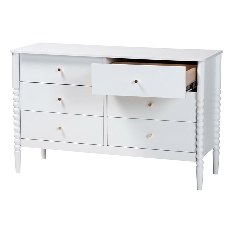 Baxton Studio Lucera Mid-Century White Bobbin Wood 6-Drawer Dresser