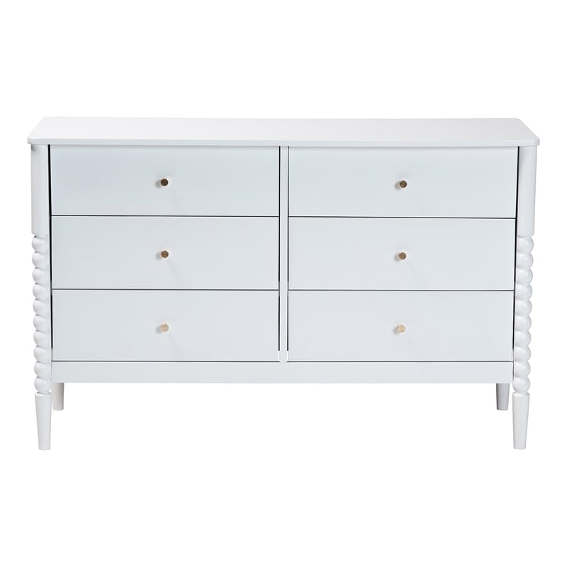 Baxton Studio Lucera Mid-Century White Bobbin Wood 6-Drawer Dresser