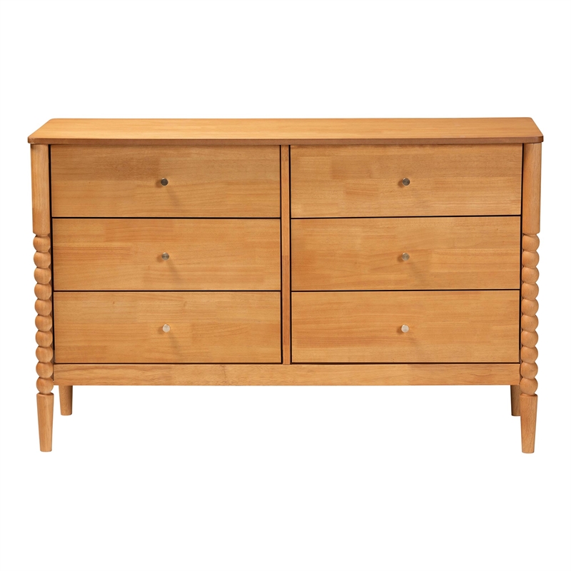 Baxton Studio Lucera Mid-Century Oak Brown Bobbin Wood 6-Drawer Dresser