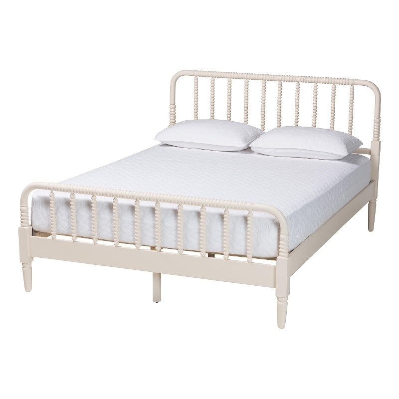 Baxton Studio Braith Farmhouse Ivory Spindle Wood Queen Size Platform Bed