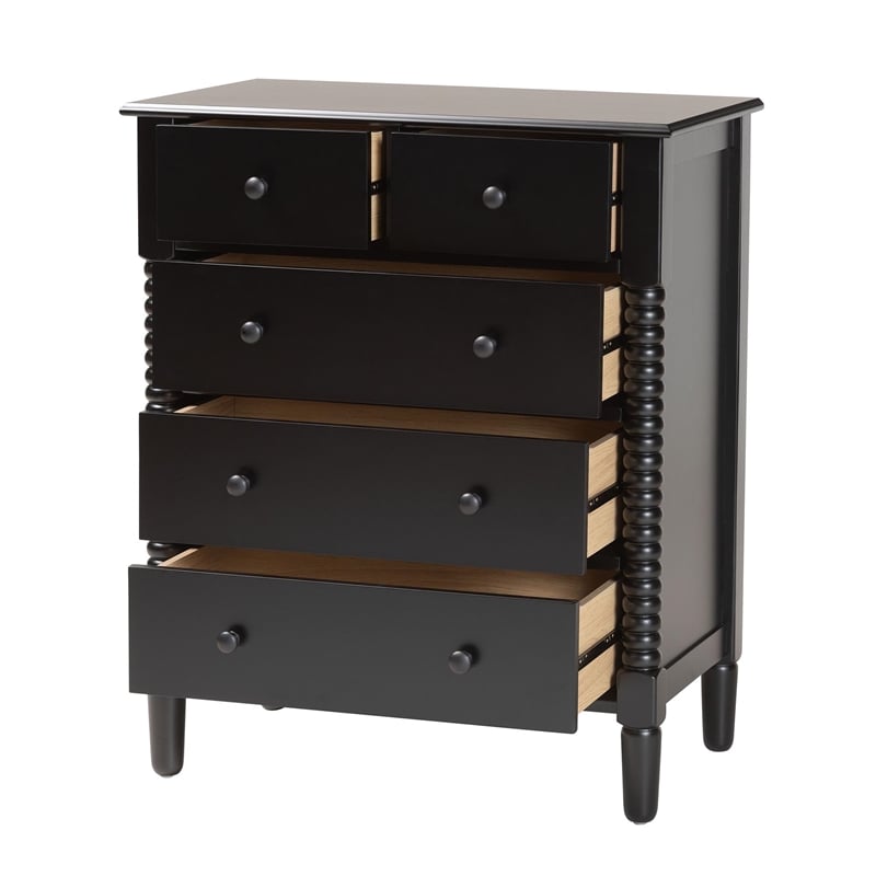 Baxton Studio Braith Farmhouse Black Spindle Wood 5-Drawer Chest