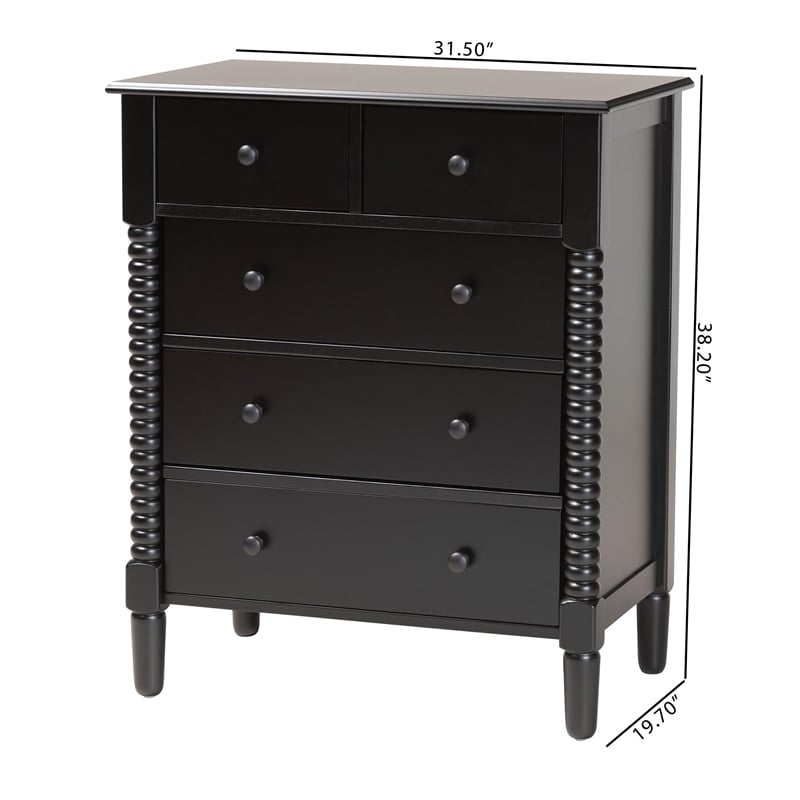 Baxton Studio Braith Farmhouse Black Spindle Wood 5-Drawer Chest