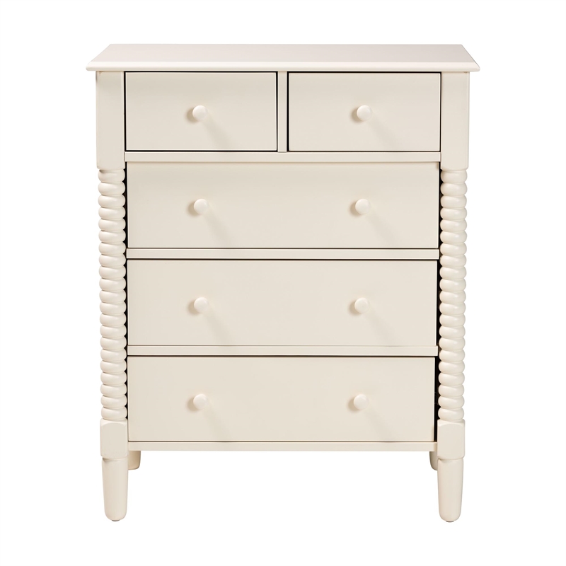 Baxton Studio Braith Farmhouse Ivory Spindle Wood 5-Drawer Chest