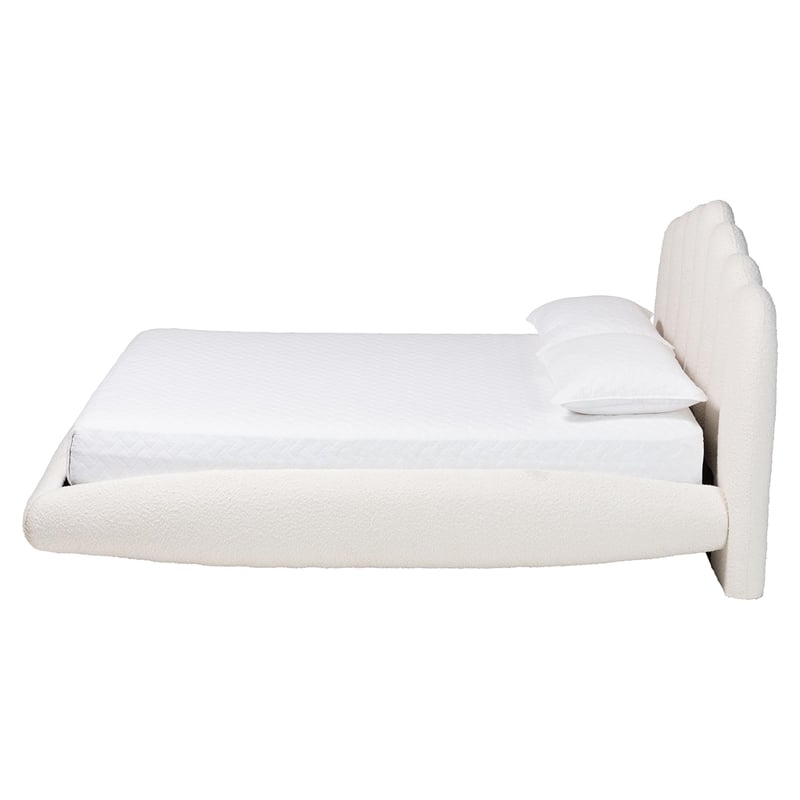 Baxton Studio Grenier Modern Cream Boucle Fabric King Size Floating Bed
