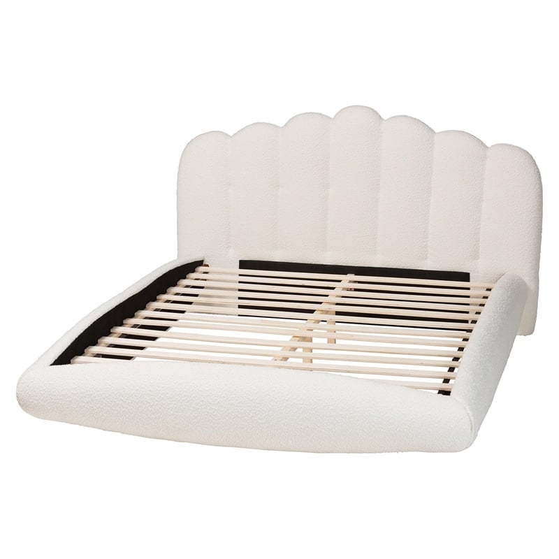 Baxton Studio Grenier Modern Cream Boucle Fabric King Size Floating Bed