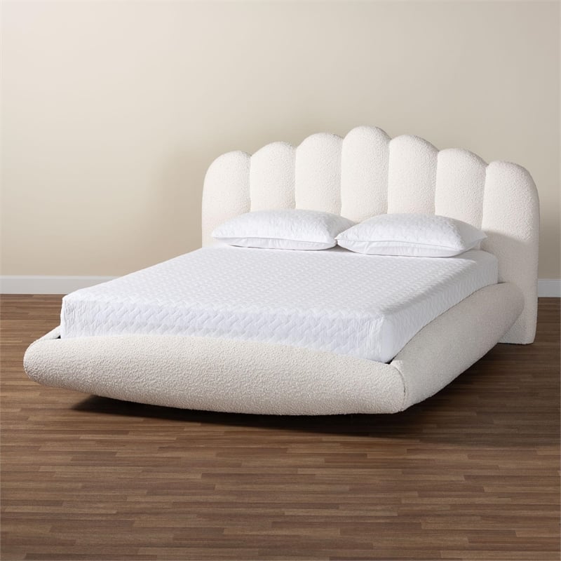 Baxton Studio Grenier Modern Cream Boucle Fabric King Size Floating Bed