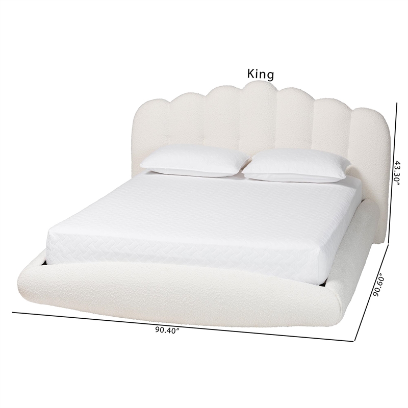 Baxton Studio Grenier Modern Cream Boucle Fabric King Size Floating Bed