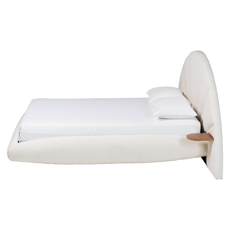 Baxton Studio Cherise Cream Boucle Fabric King Floating Bed with Shelves