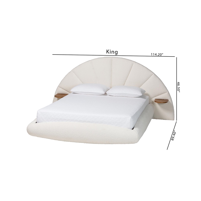 Baxton Studio Cherise Cream Boucle Fabric King Floating Bed with Shelves
