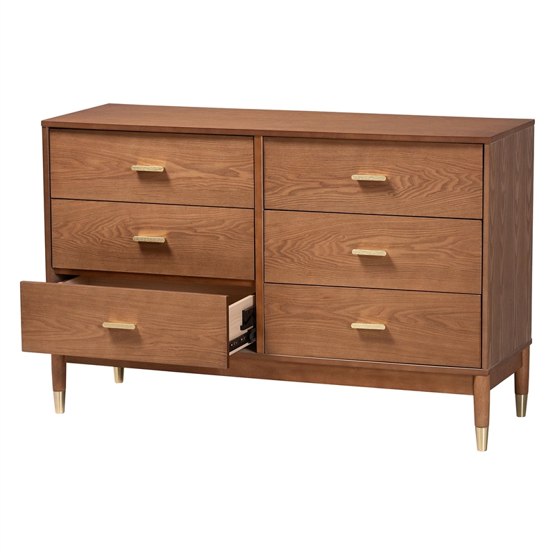 Baxton Studio Mandolin Mid-Century Ash Walnut Wood 6-Drawer Dresser