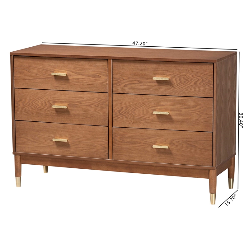 Baxton Studio Mandolin Mid-Century Ash Walnut Wood 6-Drawer Dresser