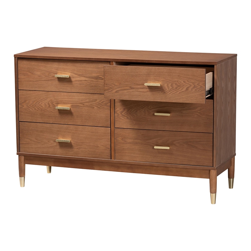 Baxton Studio Mandolin Mid-Century Ash Walnut Wood 6-Drawer Dresser