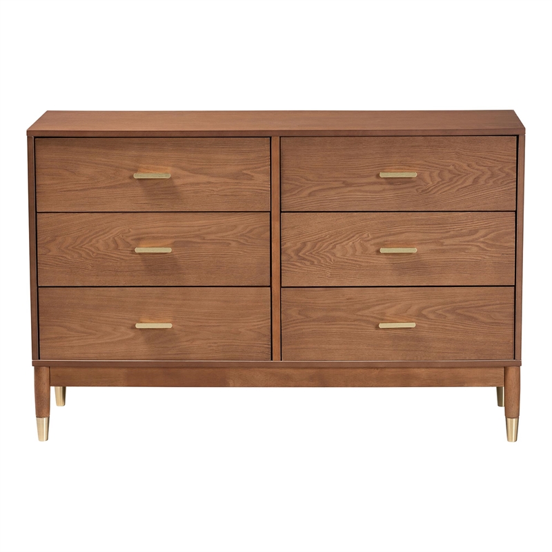 Baxton Studio Mandolin Mid-Century Ash Walnut Wood 6-Drawer Dresser
