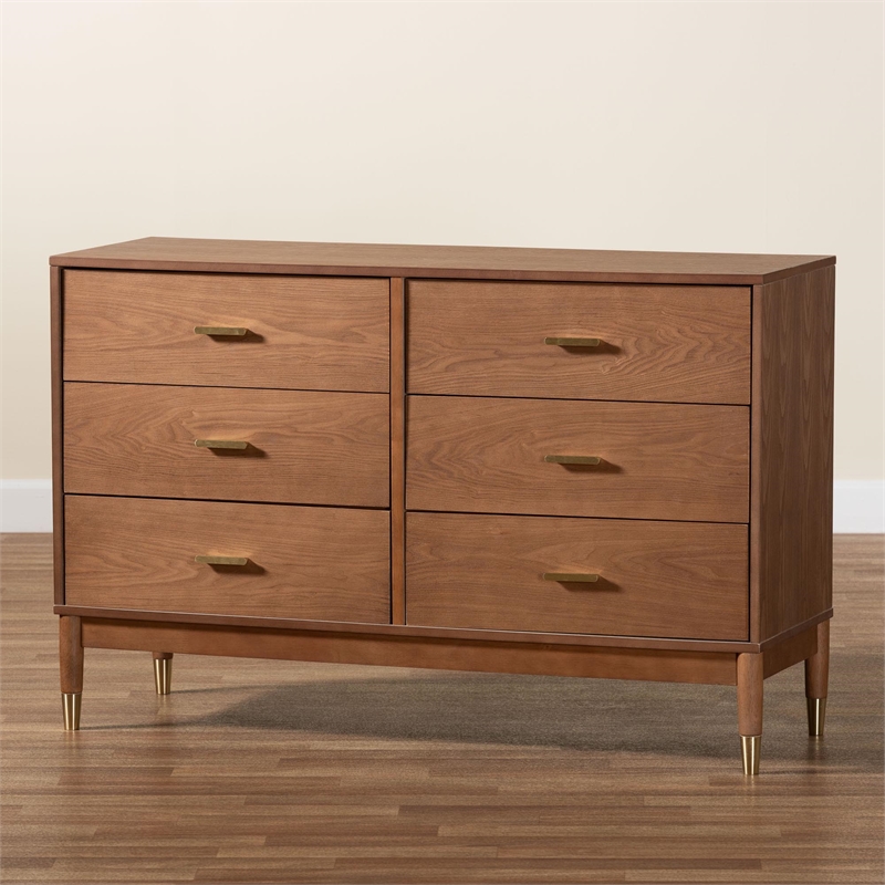 Baxton Studio Mandolin Mid-Century Ash Walnut Wood 6-Drawer Dresser