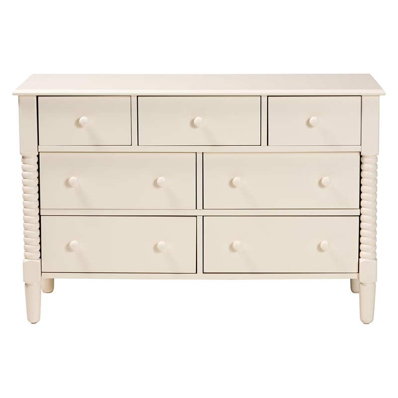 Baxton Studio Braith Farmhouse Ivory Spindle Wood 7-Drawer Dresser