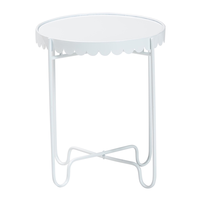 Baxton Studio Laverne White Metal Side Table with Tray Top Accent Table