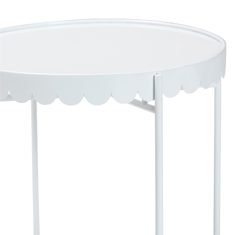 Baxton Studio Laverne White Metal Side Table with Tray Top Accent Table