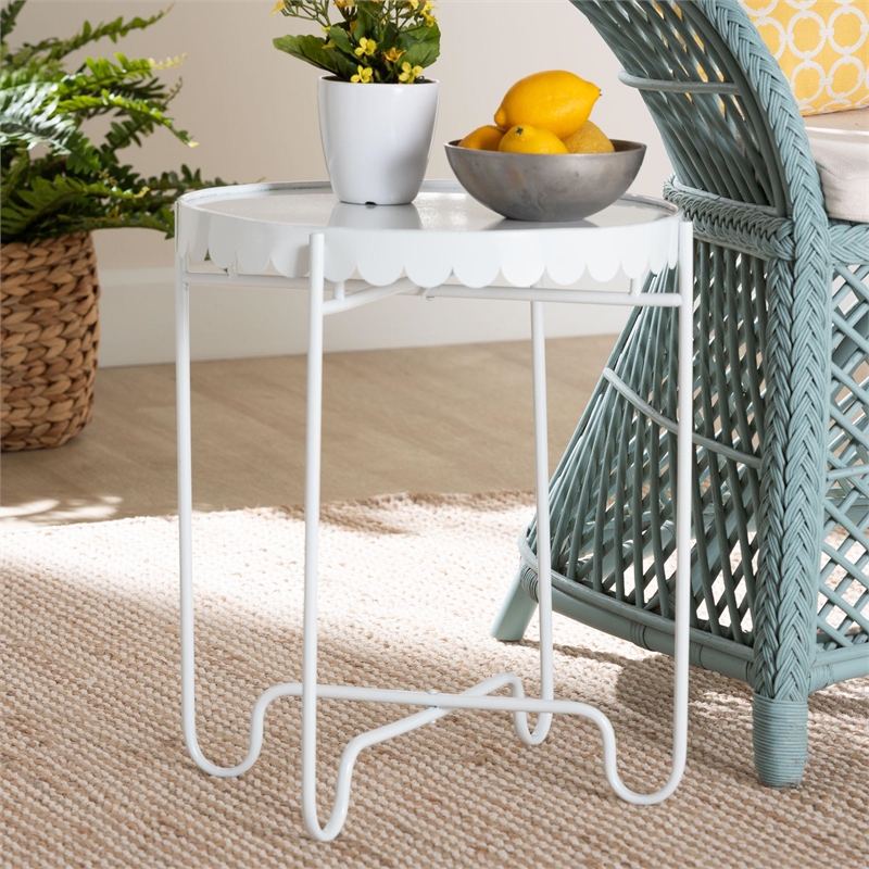 Baxton Studio Laverne White Metal Side Table with Tray Top Accent Table