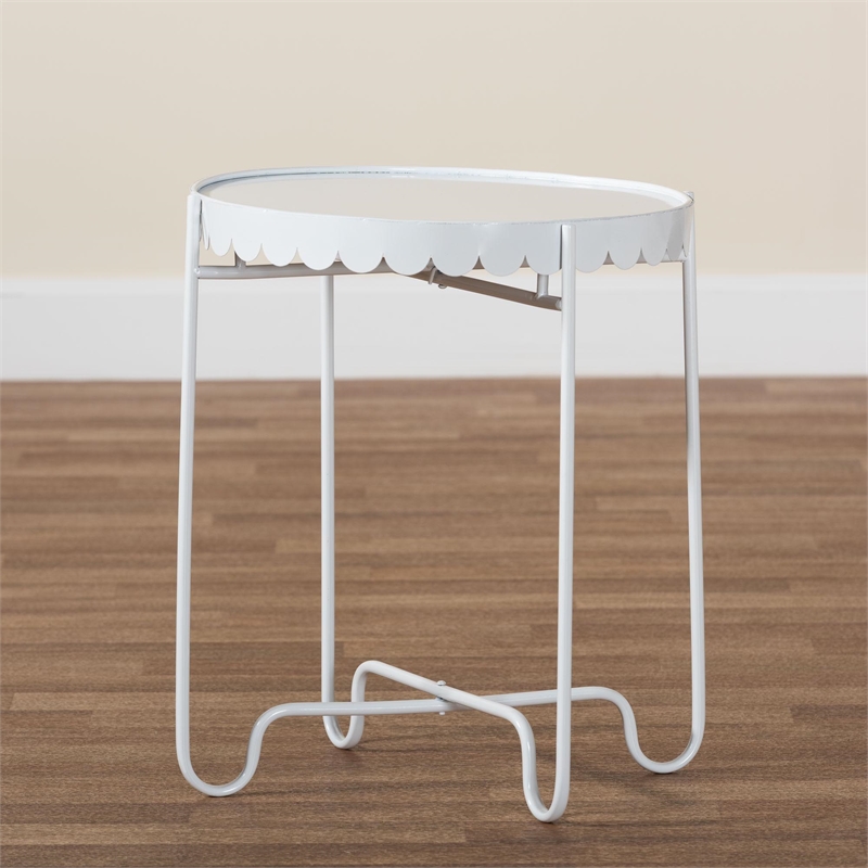 Baxton Studio Laverne White Metal Side Table with Tray Top Accent Table