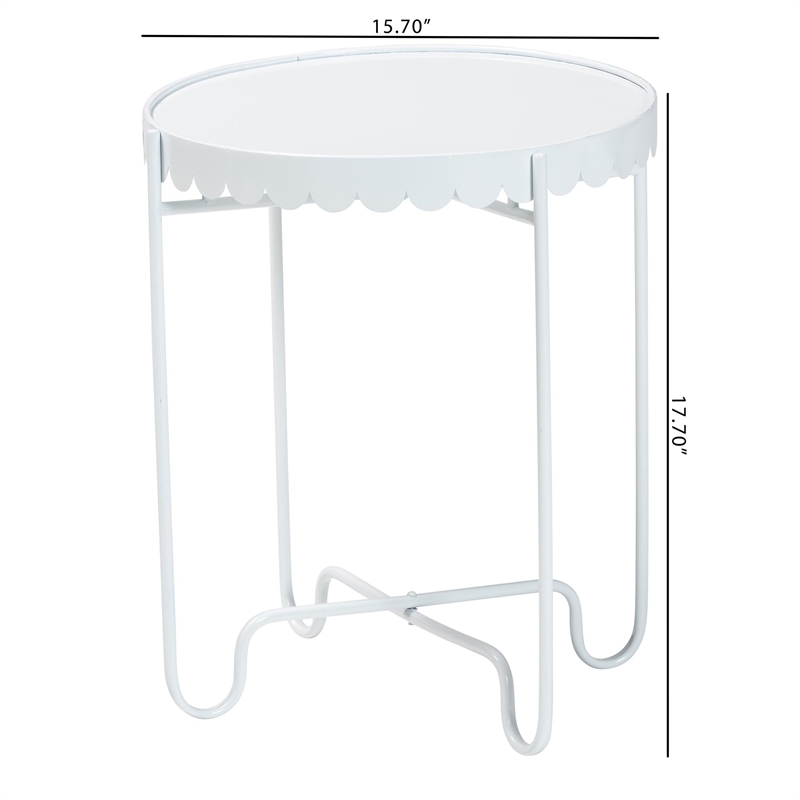 Baxton Studio Laverne White Metal Side Table with Tray Top Accent Table
