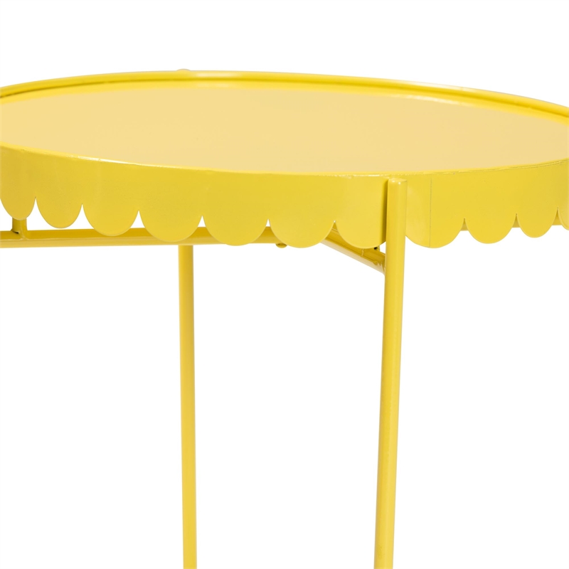 Baxton Studio Laverne Yellow Metal Side Table with Tray Top Accent Table