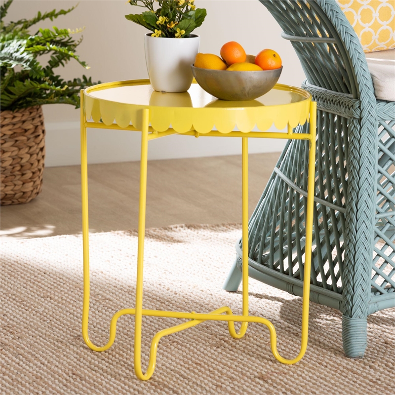 Baxton Studio Laverne Yellow Metal Side Table with Tray Top Accent Table