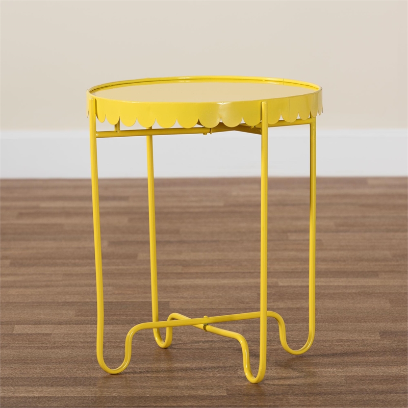 Baxton Studio Laverne Yellow Metal Side Table with Tray Top Accent Table