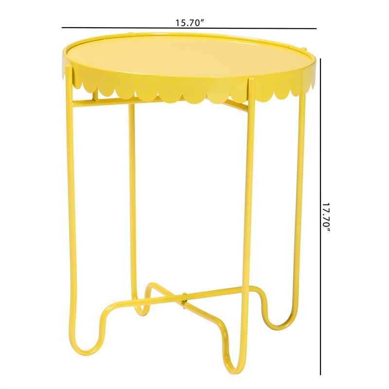 Baxton Studio Laverne Yellow Metal Side Table with Tray Top Accent Table