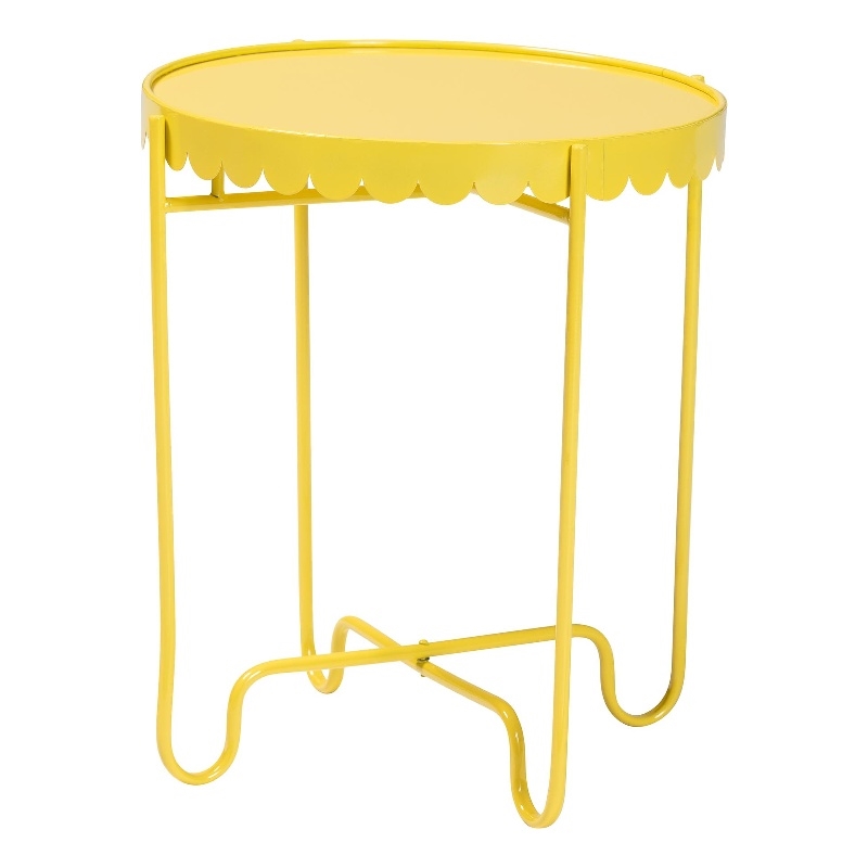 Baxton Studio Laverne Yellow Metal Side Table with Tray Top Accent Table