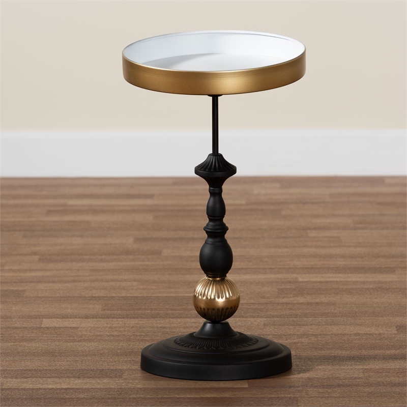 Baxton Studio Javion Round Accent Side Table Black and Gold Metal End Table