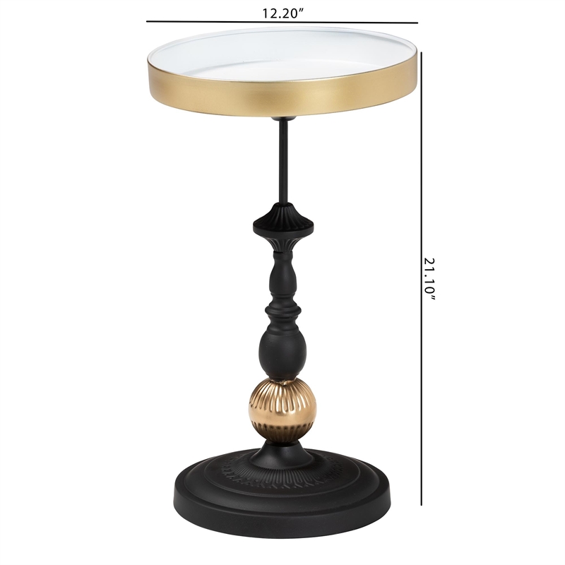 Baxton Studio Javion Round Accent Side Table Black and Gold Metal End Table