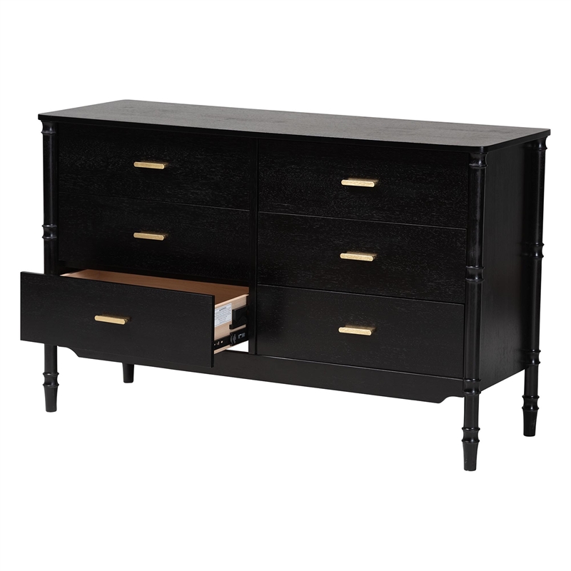 Baxton Studio Marisela Black Wood Dresser with Drawers - Legs and Brass Handles