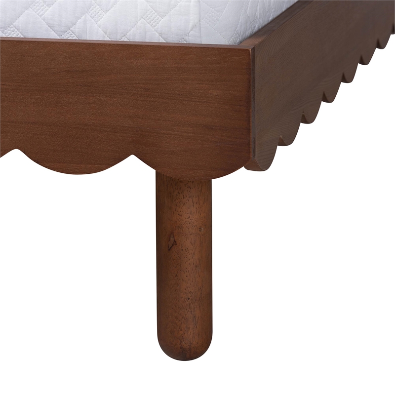 Baxton Studio Orianthe Wood Platform Bed Frame with Scalloped Design Queen Size