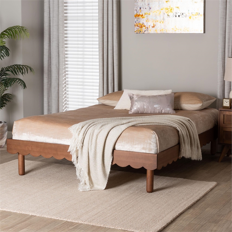 Baxton Studio Orianthe Wood Platform Bed Frame with Scalloped Design Queen Size