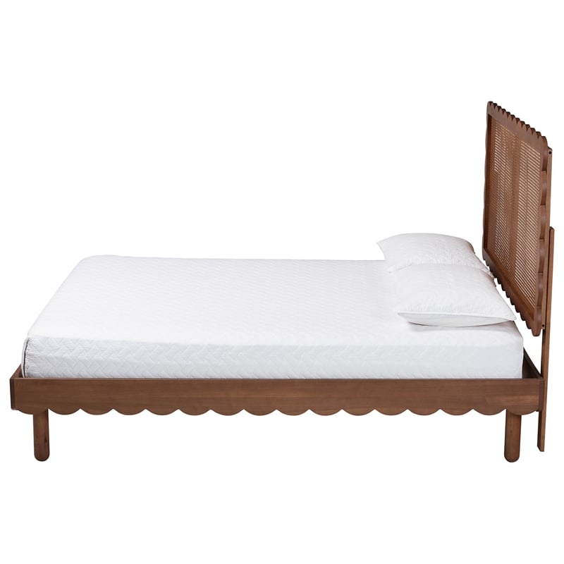 Baxton Studio Orianthe Platform Bed with Rattan Headboard Queen Size