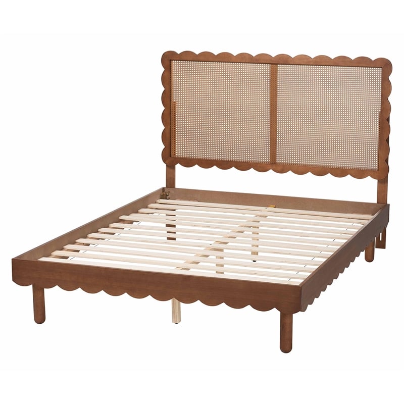 Baxton Studio Orianthe Platform Bed with Rattan Headboard Queen Size