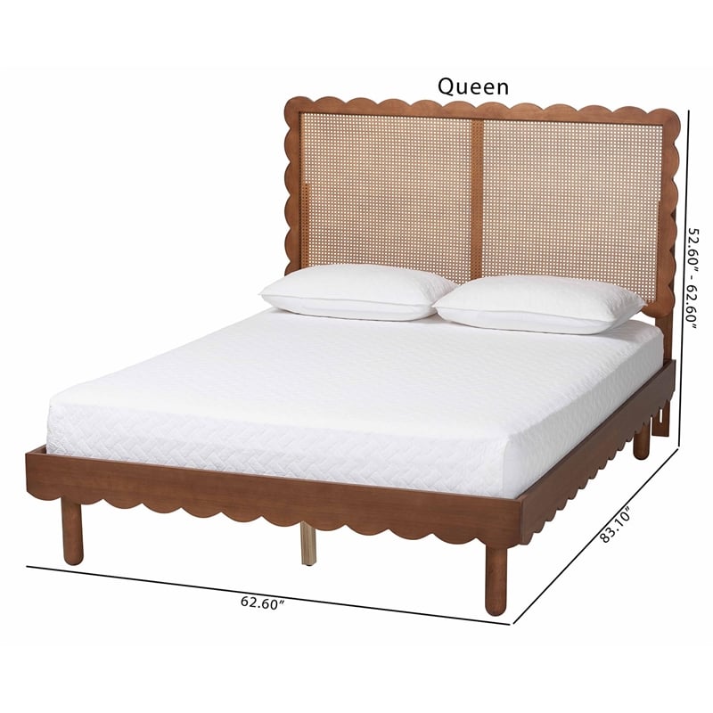 Baxton Studio Orianthe Platform Bed with Rattan Headboard Queen Size