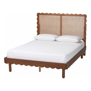 Baxton Studio Orianthe Platform Bed with Rattan Headboard Queen Size