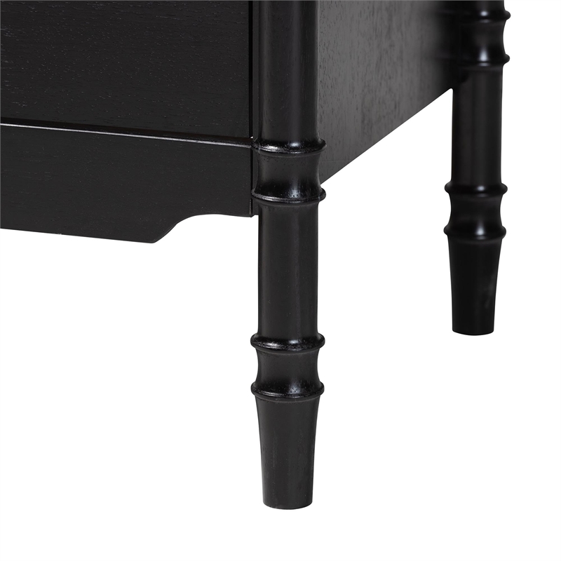 Baxton Studio Marisela 4 Piece Black Bedroom Set Rattan Headboard King