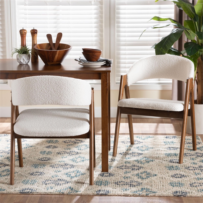 Baxton Studio Virden Boucle Upholstered Dining Chair Set of 2 - Brown and White