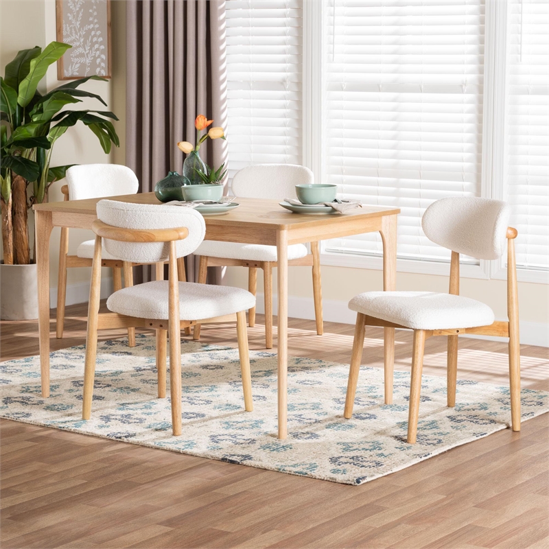 Baxton Studio Wattsu 5-Piece Dining Set - Solid Wood Table - Natural and White