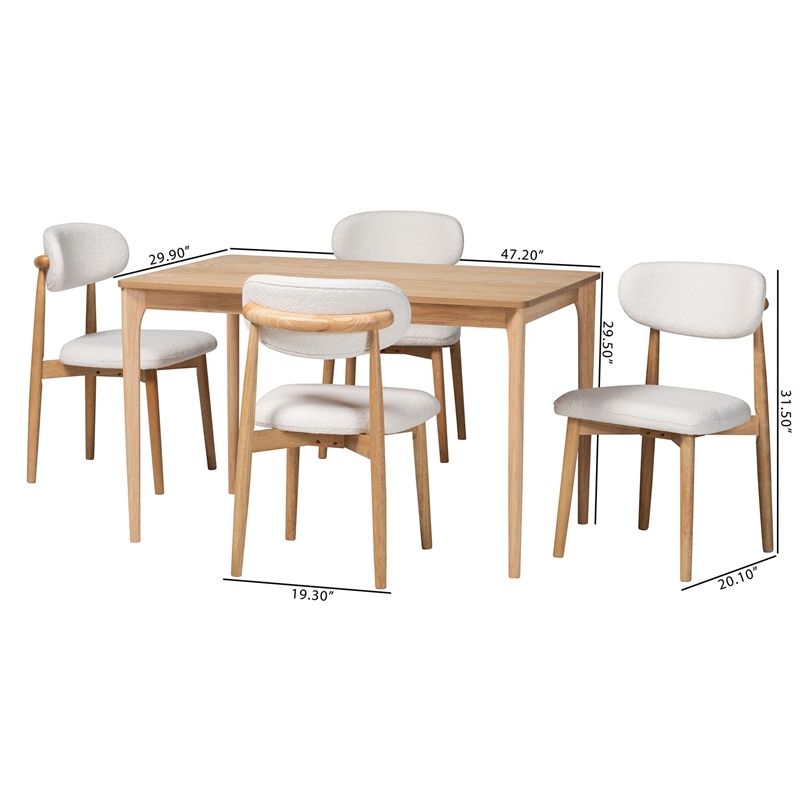 Baxton Studio Wattsu 5-Piece Dining Set - Solid Wood Table - Natural and White
