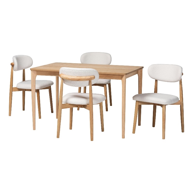 Baxton Studio Wattsu 5-Piece Dining Set - Solid Wood Table - Natural and White