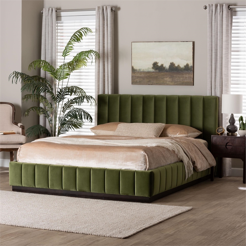 Baxton Studio Granger Velvet Upholstered Queen Platform Bed