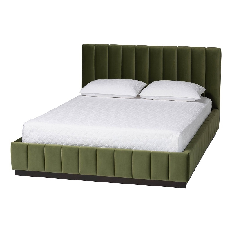 Baxton Studio Granger Velvet Upholstered Queen Platform Bed