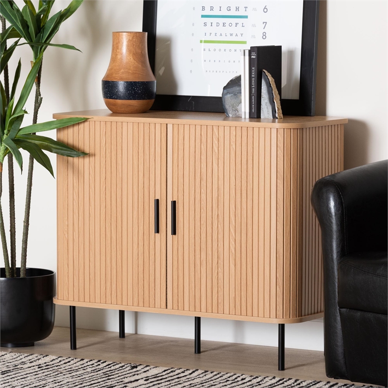 Baxton Studio Lucia Fluted Light Oak Wood Storage Cabinet