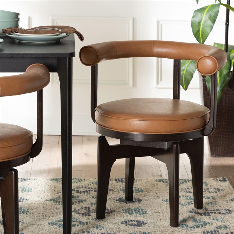 Baxton Studio Delacruz Swivel Dining Chair - Round Open Back Accent Chair