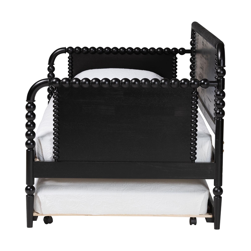 Baxton Studio Lucera Bobbin Daybed with Rolling Trundle Twin Black